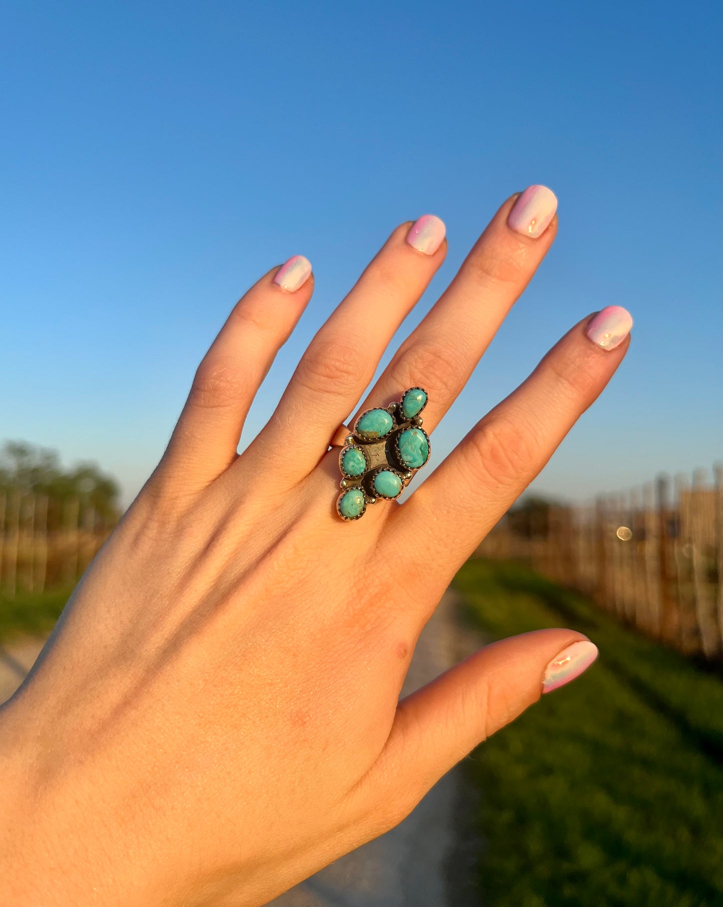 Kingman Turquoise Cluster Adjustable Ring