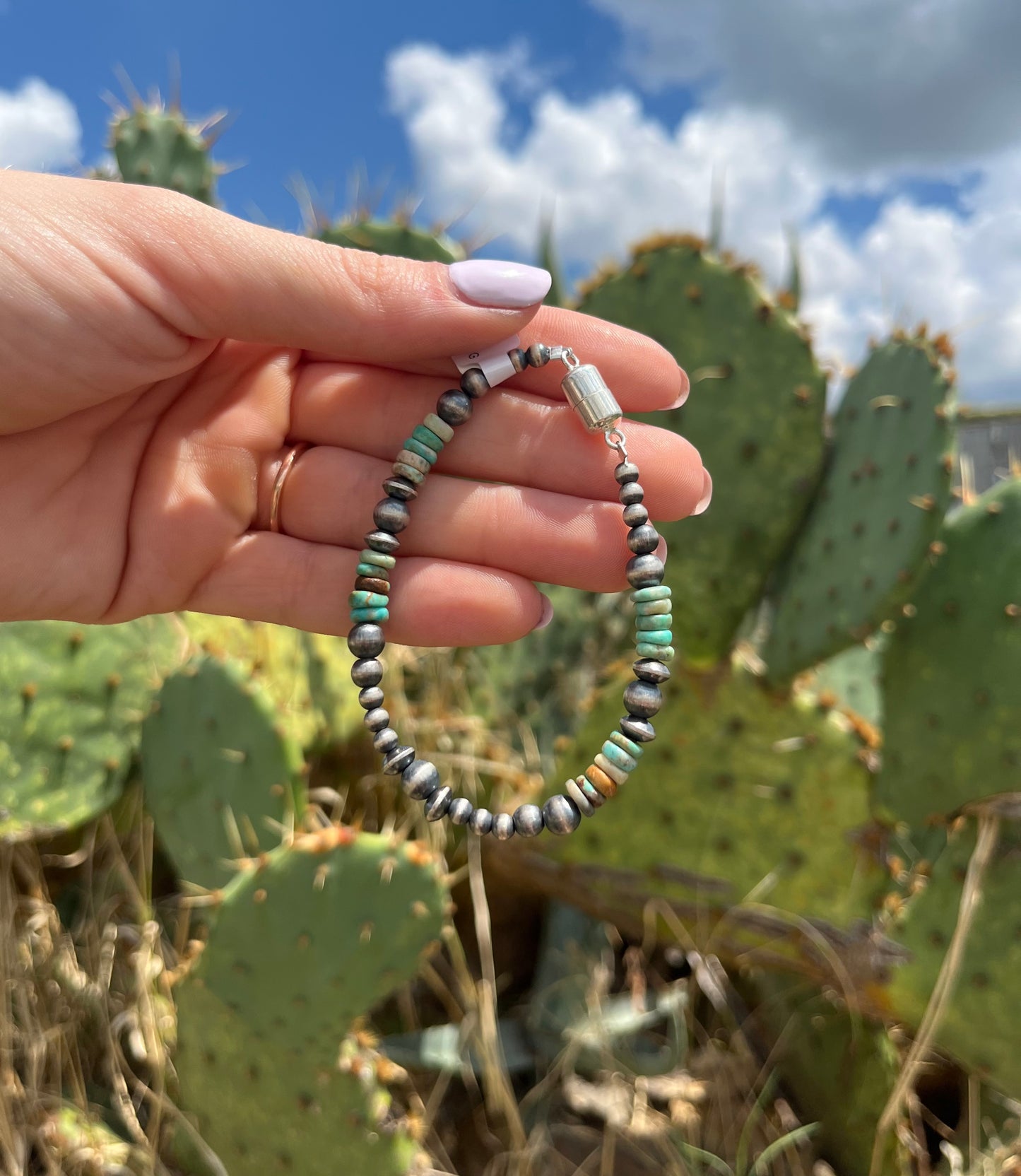 #1 Turquoise & Silver Pearl Bracelet