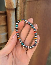 Silver Pearls & Multi Colour Stretch Bracelet