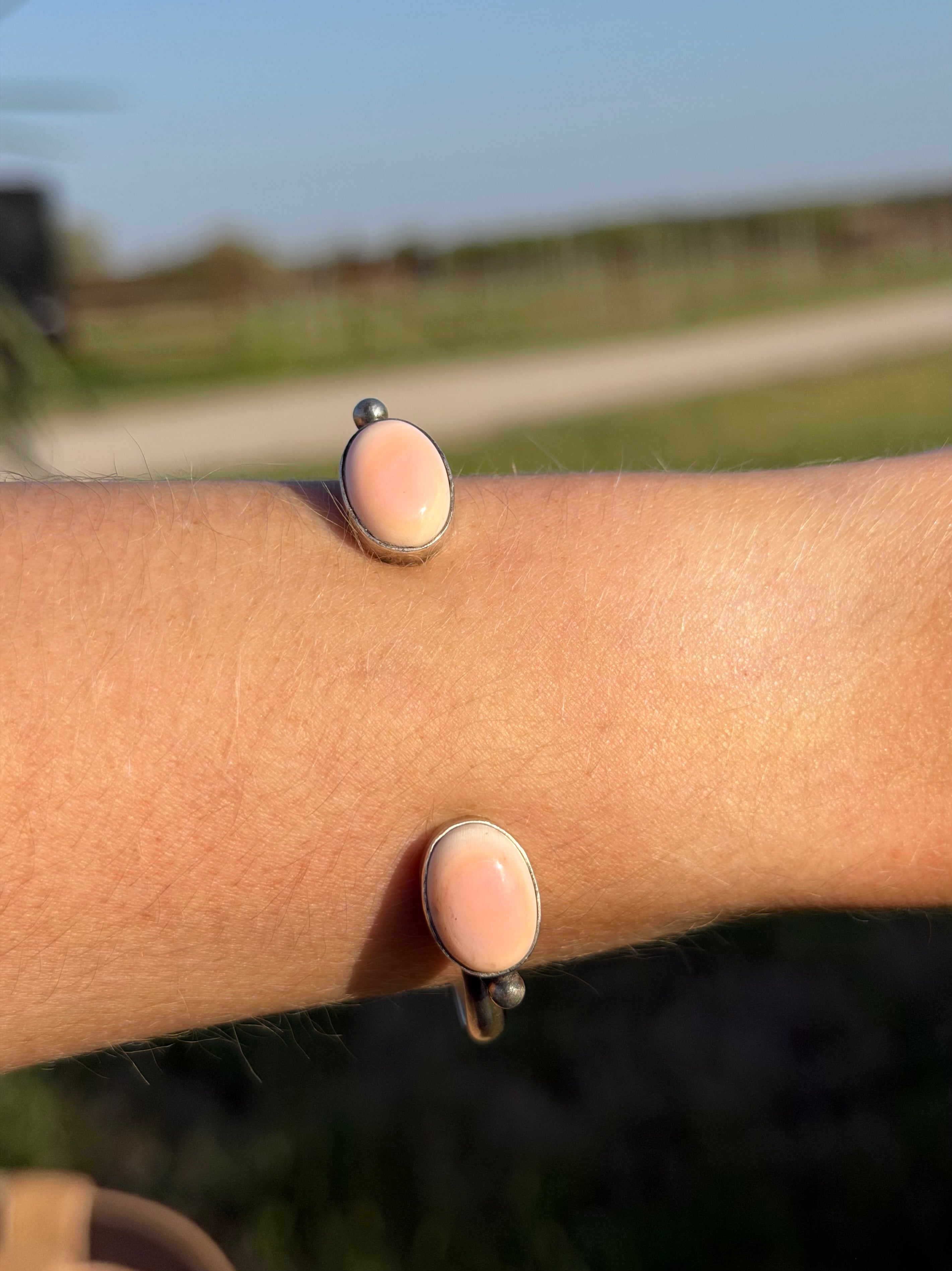 Navajo Two Stone Cuff Pink Conch