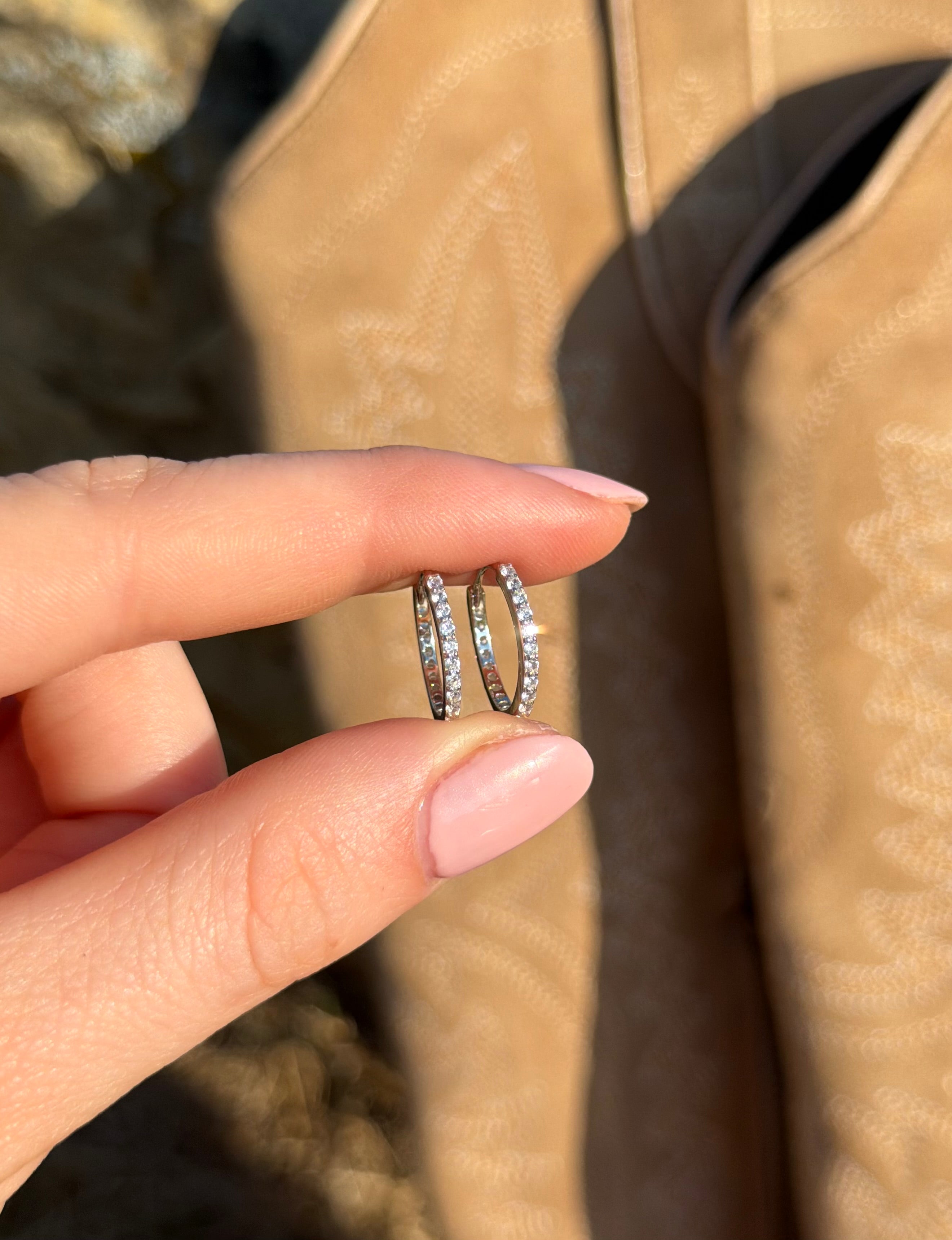 Simple Pave Setting Hoop Earrings: Silver / 1.6 cm