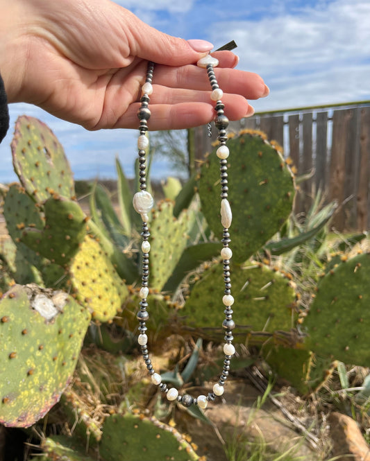 24" Silver Pearl Necklace with Freshwater Pearls