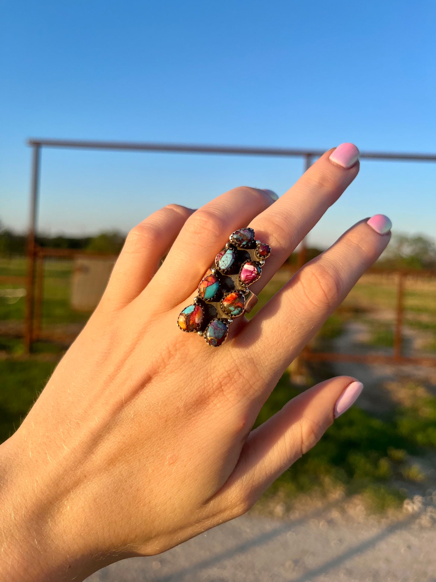 Pink Dahlia Cluster Adjustable Ring