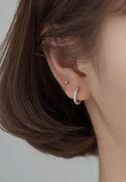 Simple Pave Setting Hoop Earrings: Silver / 1.2 cm