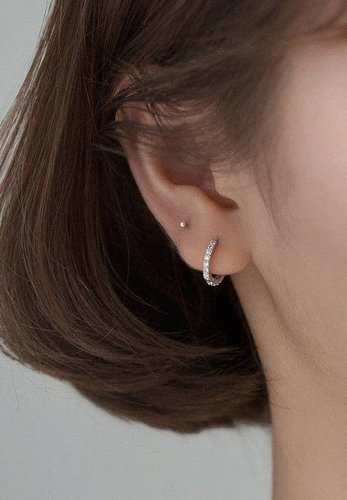 Simple Pave Setting Hoop Earrings: Silver / 1.2 cm