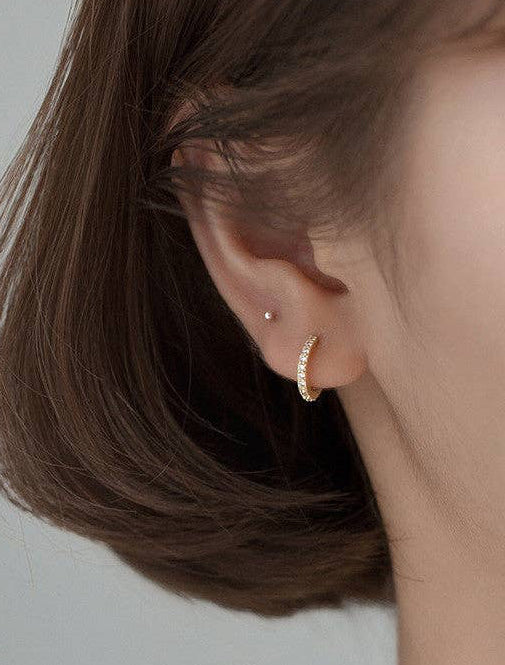 Simple Pave Setting Hoop Earrings: Gold / 1.2 cm