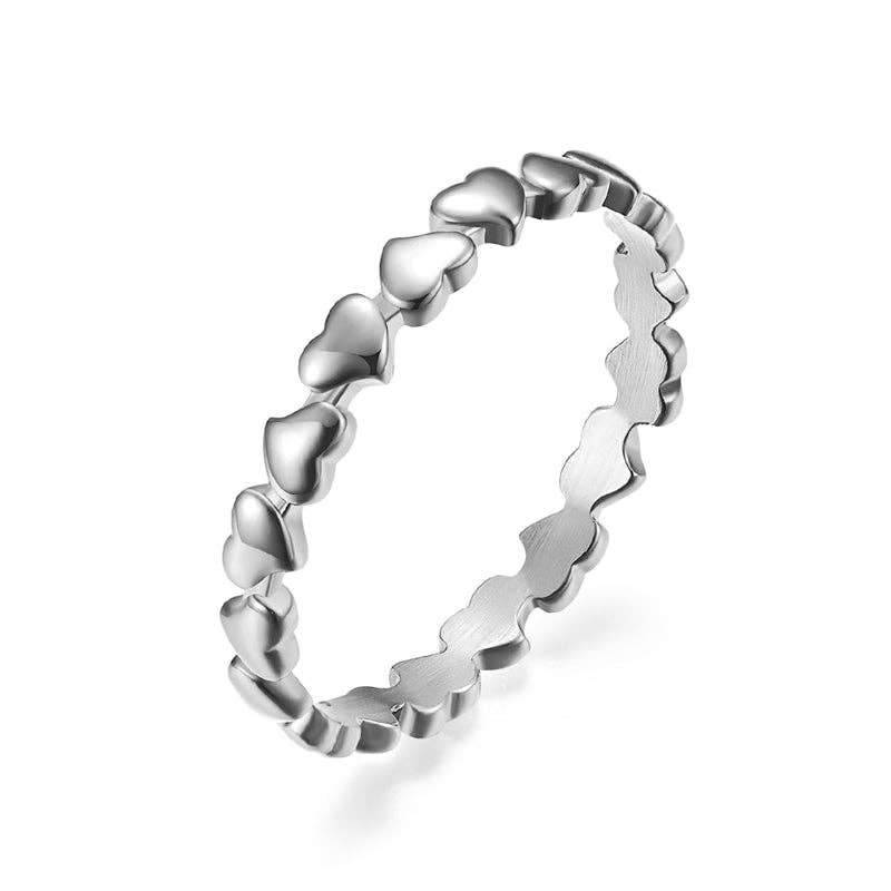 Dainty Heart Stacking Band Ring in Silver