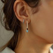 Rectangular Turquoise Hoop Earrings: Gold
