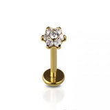 Flower Cubic Zirconia Flat Back Studs Gold