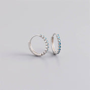 Blue Cubic Zirconia Hoop Earrings: Silver