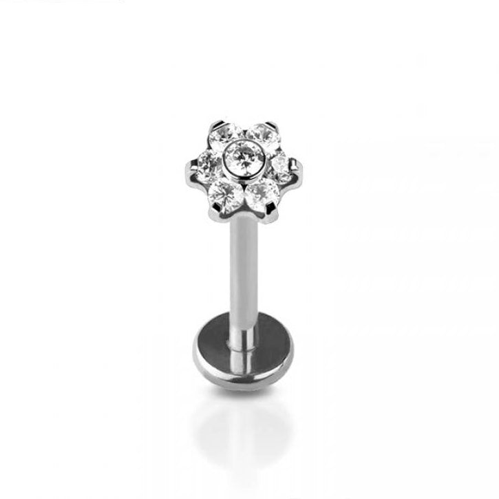 Flower Cubic Zirconia Flat Back Studs Titanium