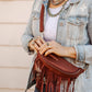 Zoe Removable Fringe Suede Sling Bag Maroon