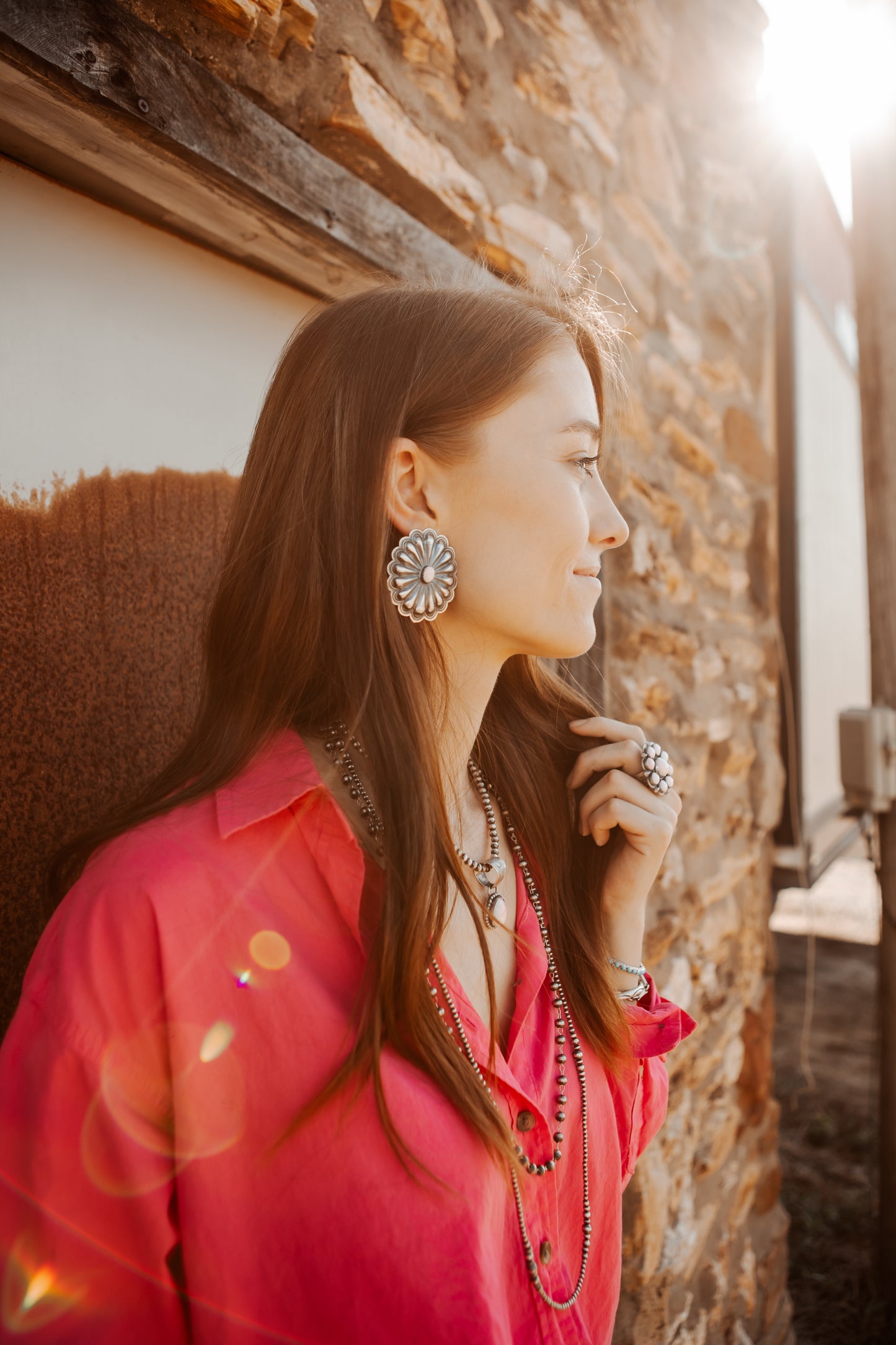 Large Concho Pink Conch Studs