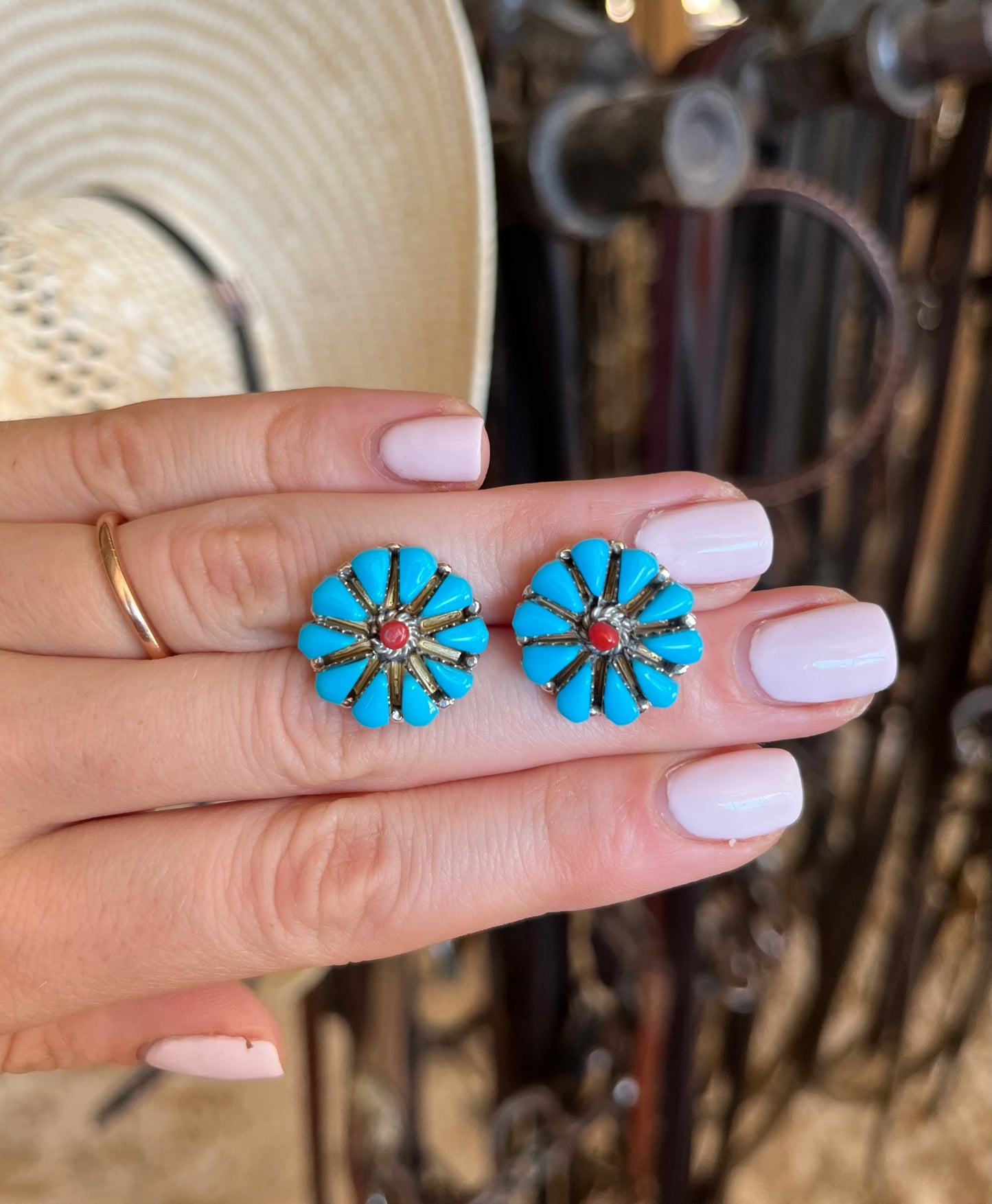 Turquoise & Corral Flower Studs