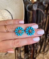 Turquoise & Corral Flower Studs