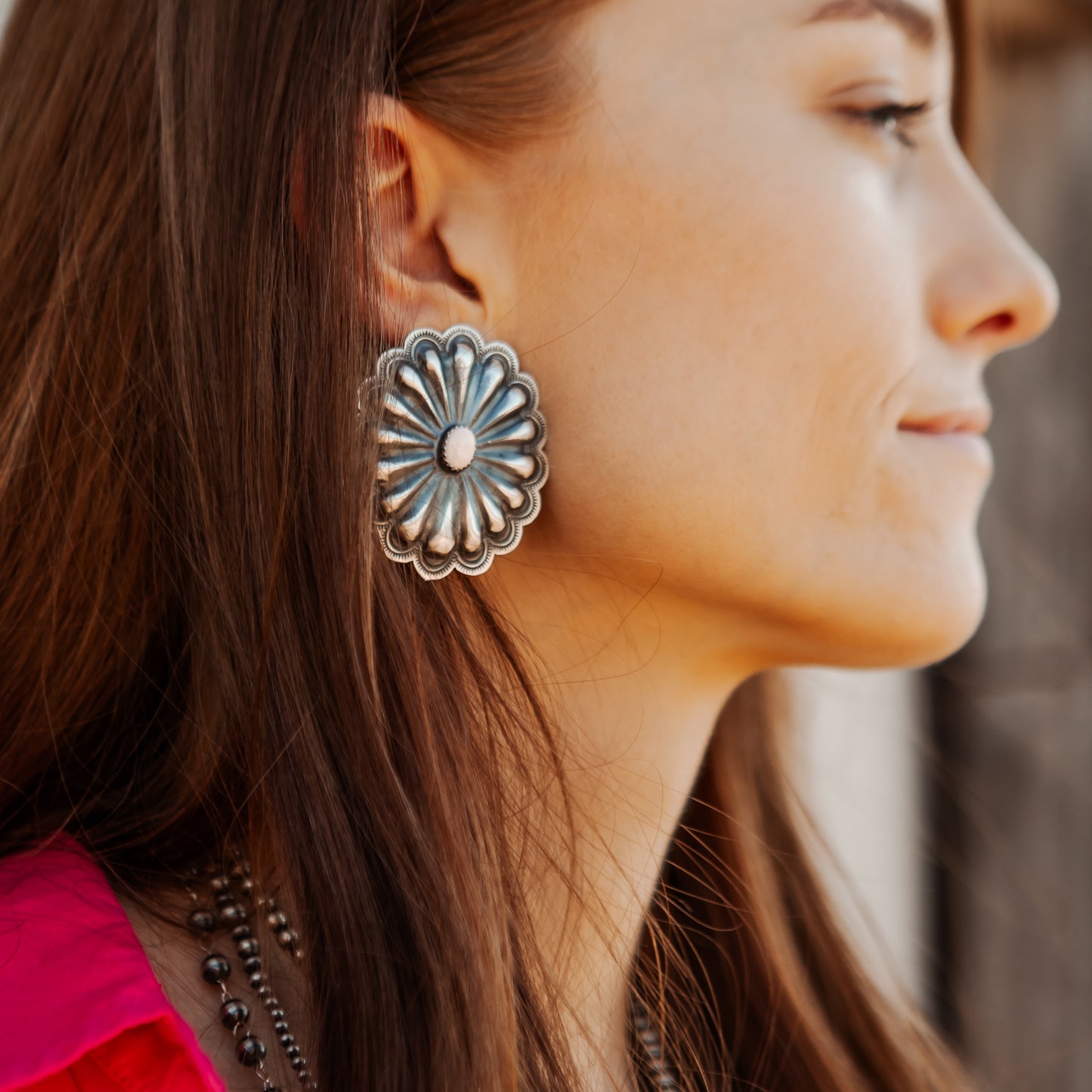 Large Concho Pink Conch Studs