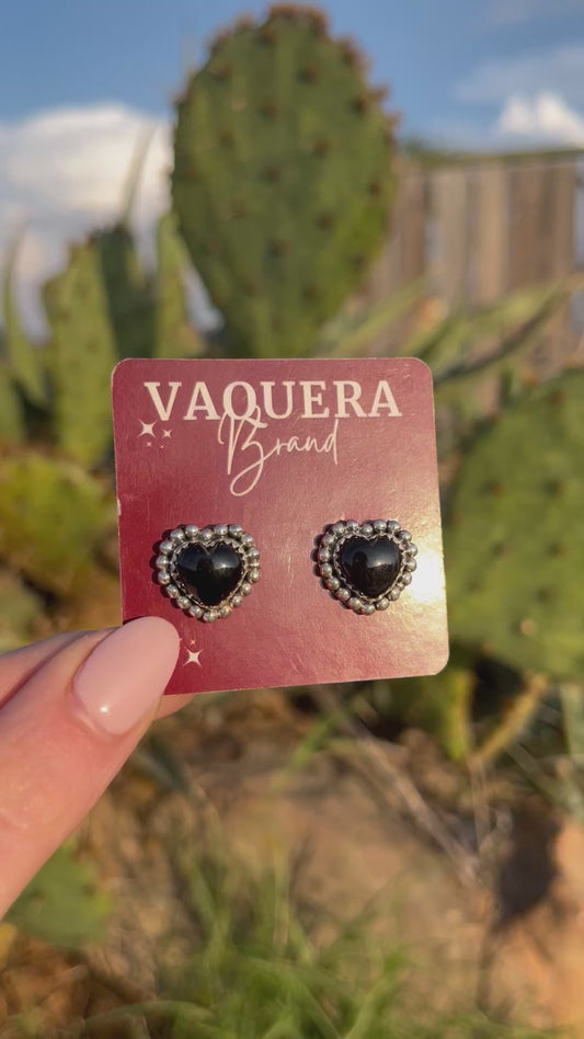 Black Onyx Heart Studs