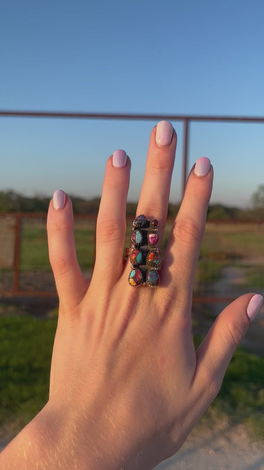 Pink Dahlia Cluster Adjustable Ring