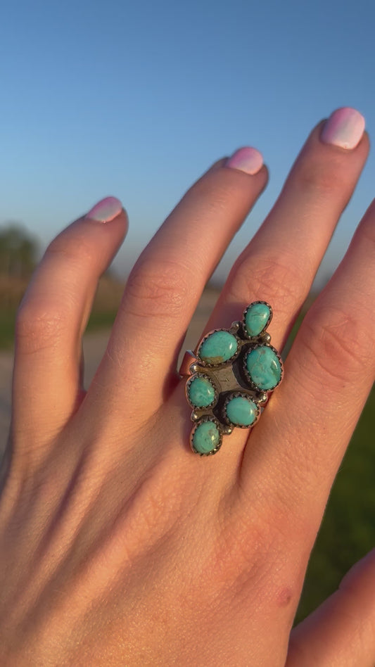 Kingman Turquoise Cluster Adjustable Ring