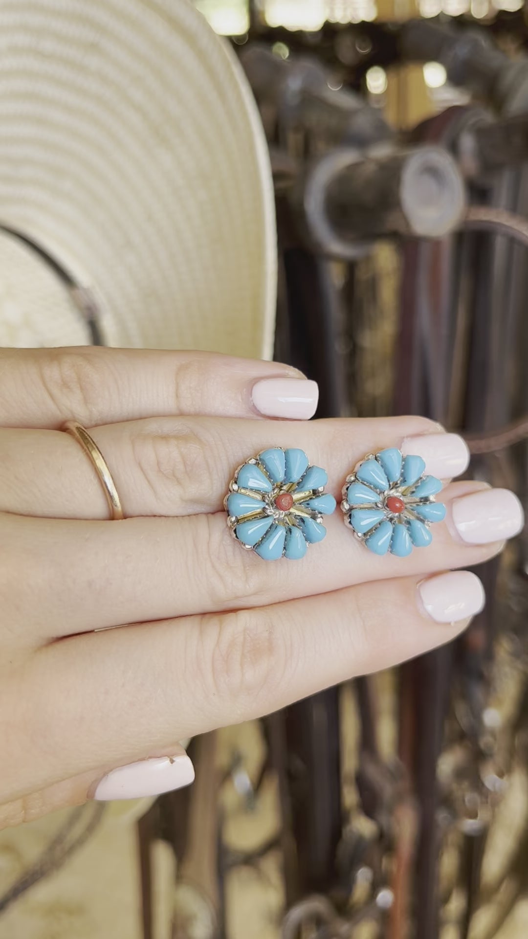 Turquoise & Corral Flower Studs