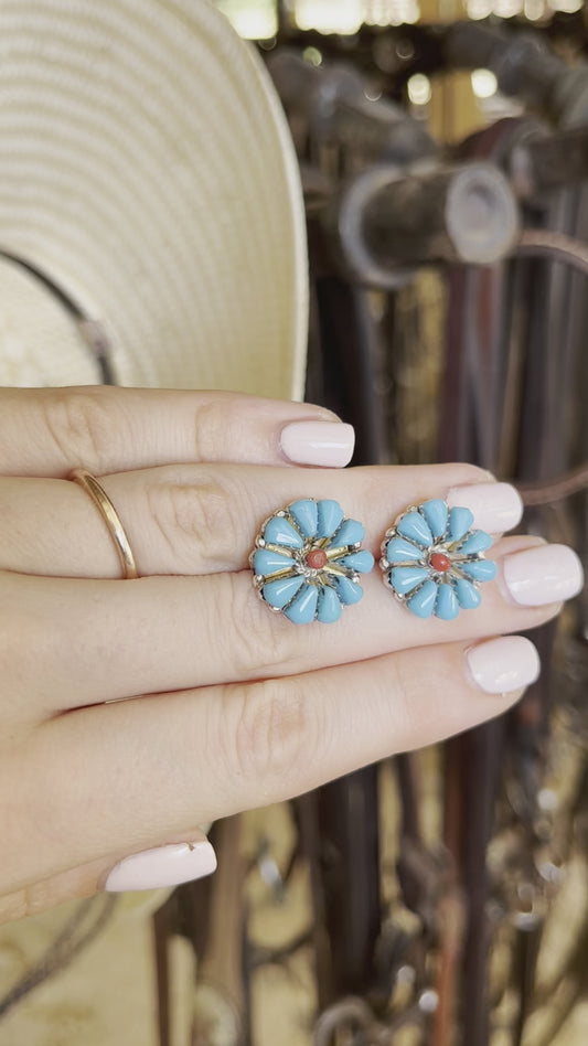 Turquoise & Corral Flower Studs