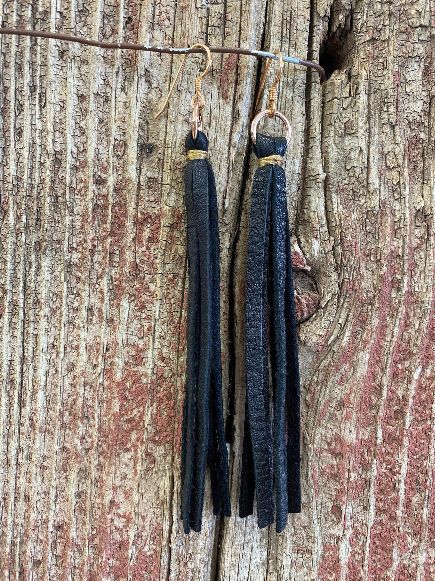 Leather Tassel Earrings: Black