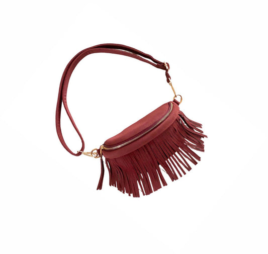 Zoe Removable Fringe Suede Sling Bag Maroon