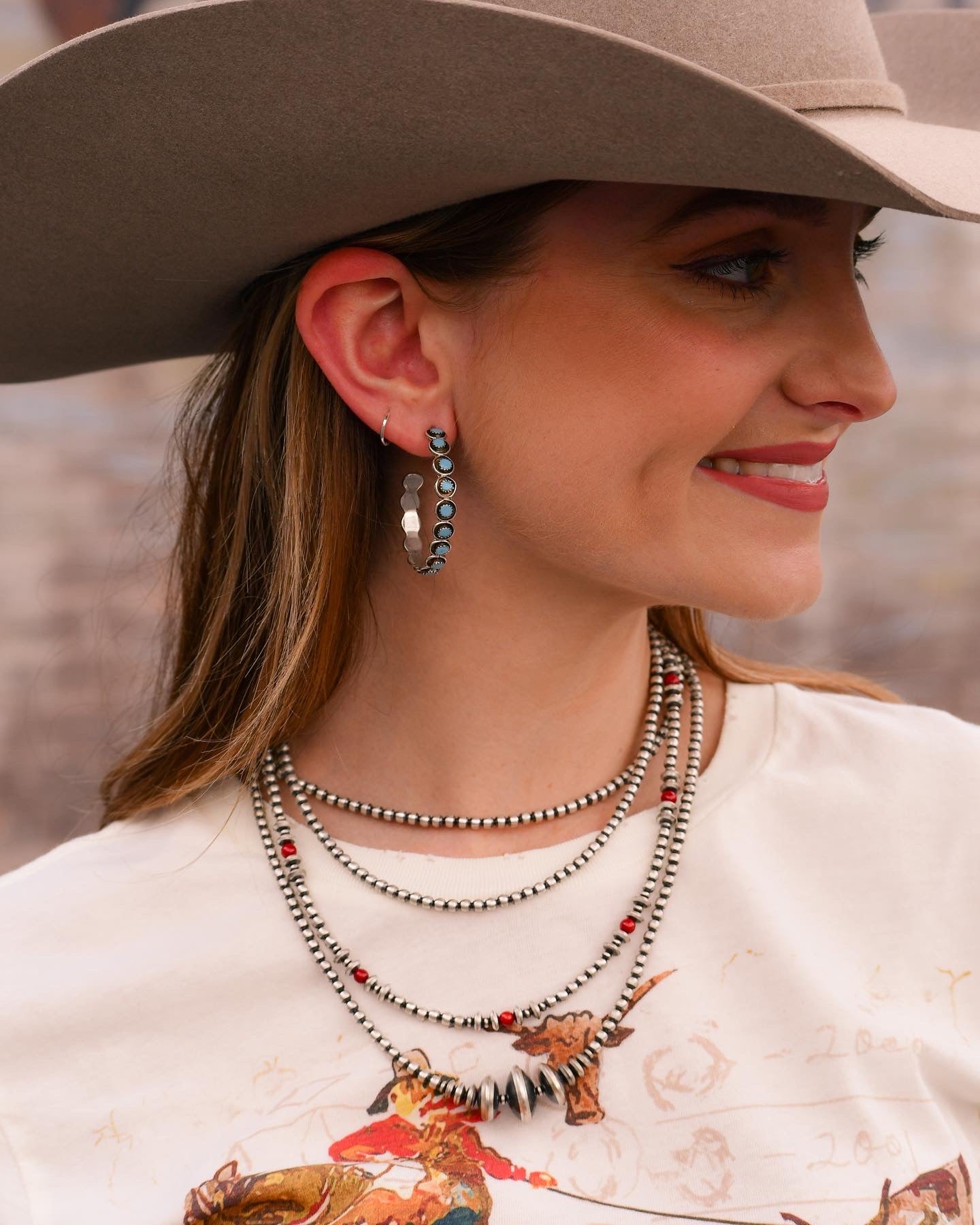 Silver Pearl Necklace with Red Beads